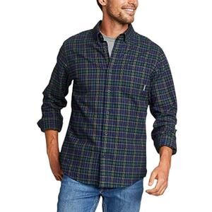 Eddie Bauer Men's Blue and Green Plaid Casual Button Down Shirt